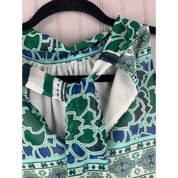 Eva Mendes Size M Womens Top Sleeveless V Neck Bow Tie Front Green Multi… - Picture 2 of 3